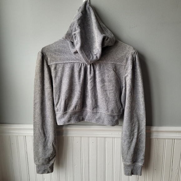 Vintage Y2K Gray Velour/Velvet Zip up Cropped Hoodie Jacket Arizona Large - Picture 11 of 14